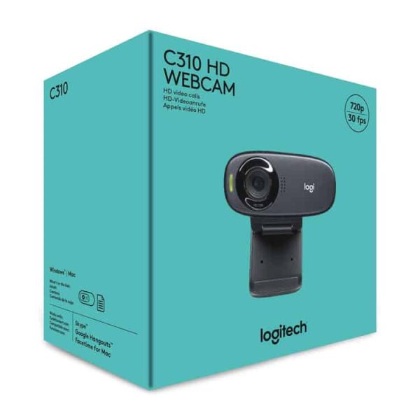Logitech C310 HD Webcam, HD 720p/30fps, Noise-Reducing Mic, For Skype, FaceTime, Hangouts, WebEx, PC/Mac/Laptop/Macbook/Tablet - Black