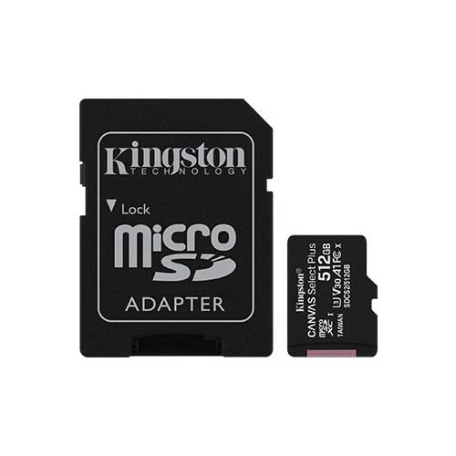 Kingston 512GB micSDHC Canvas Select Plus 100R A1 C10 Card + ADP SD Card | SDCS2/512GB